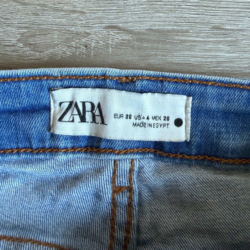 Zara The Skinny Distressed High Rise Jeans Blue Medium Wash Raw Hem Size‎ 4 - Picture 4 of 6